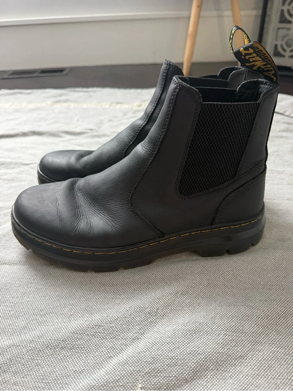 Dr. Martens Men’s Black Leather Chukka Boots with Yellow Stitching